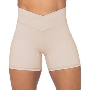 Crossover Biker Shorts for Women, No Front Seam V High Waist Yoga Gym Shorts